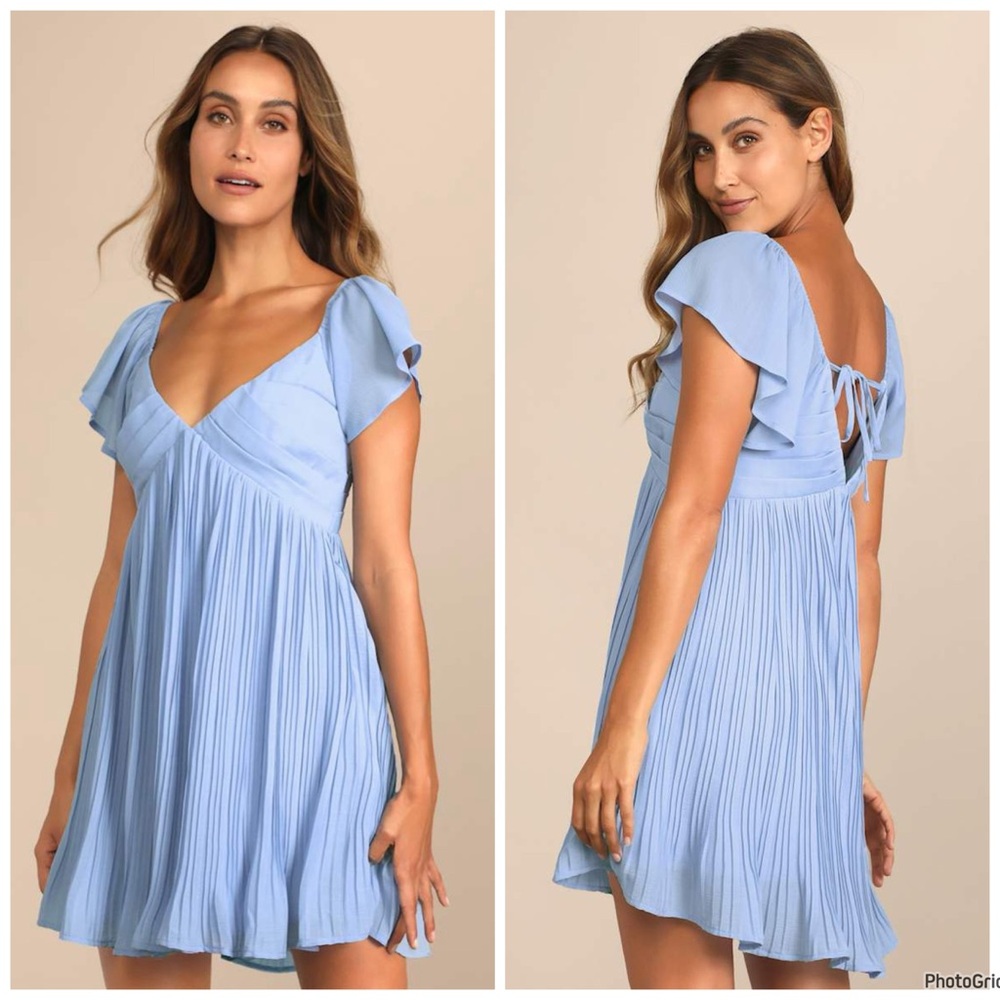 NWOT Lulu’s Amalfi‎ Coast Light Blue Pleated Mini Dress XL